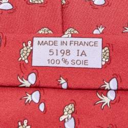 Hermès Red Whimsical Turtles Print Silk Classic Tie