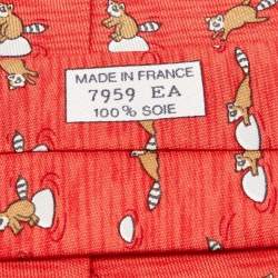 Hermès Orange Raccoon Print Silk Classic Tie