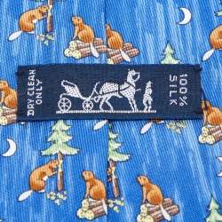 Hermès Blue Beavers Print Silk Classic Tie