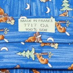 Hermès Blue Beavers Print Silk Classic Tie