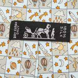 Hermès Multicolor Whimsical Space and Weather Pattern Silk Classic Tie