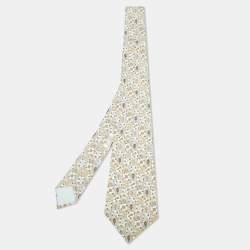 Hermès Multicolor Whimsical Space and Weather Pattern Silk Classic Tie