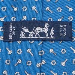 Pre Owned Hermès Blue Screw Print Silk Classic Tie