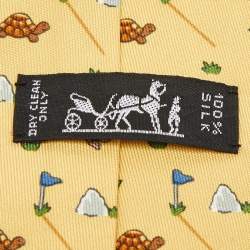 Hermès Yellow Turtle & Hare Print Silk Tie