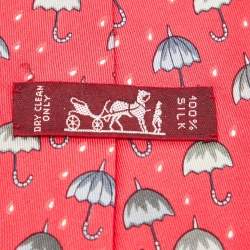 Hermès Pink Umbrella Print Silk Tie