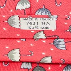 Hermès Pink Umbrella Print Silk Tie