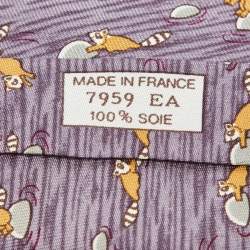 Hermès Purple Raccoon Print Silk Tie