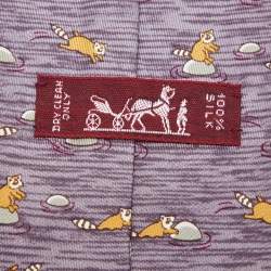 Hermès Purple Raccoon Print Silk Tie
