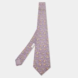 Hermès Purple Raccoon Print Silk Tie