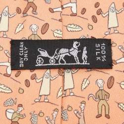 Pre Owned Hermès Peach Les Vendanges Silk Tie