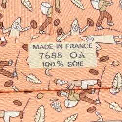 Pre Owned Hermès Peach Les Vendanges Silk Tie