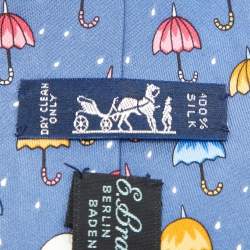 Hermès Blue Umbrella Print Silk Tie