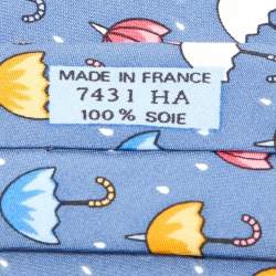 Hermès Blue Umbrella Print Silk Tie