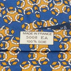 Pre Owned Hermes Dark Blue Horseshoe Print Silk Tie