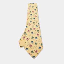 Hermes Yellow Umbrella Print Silk Tie