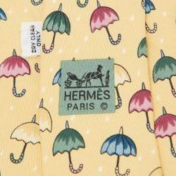 Hermes Yellow Umbrella Print Silk Tie