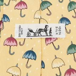 Hermes Yellow Umbrella Print Silk Tie
