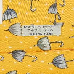 Hermès Orange Umbrella Print Silk Tie