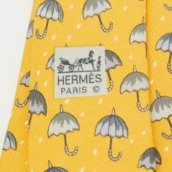 Hermès Orange Umbrella Print Silk Tie