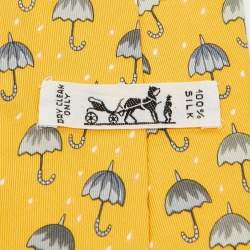 Hermès Orange Umbrella Print Silk Tie