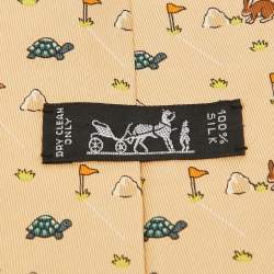 Hermes Beige Turtle & Hare Race Print Silk Tie