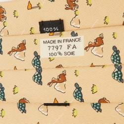 Hermes Beige Turtle & Hare Race Print Silk Tie