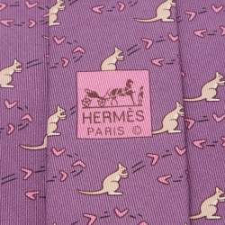 Pre Owned Hermes Purple Kangaroo Print Silk Tie