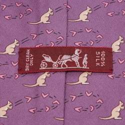 Pre Owned Hermes Purple Kangaroo Print Silk Tie