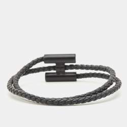 مملوكة مسبقًا Hermes Black Woven Leather H Tournis Tresse Bracelet