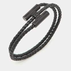 مملوكة مسبقًا Hermes Black Woven Leather H Tournis Tresse Bracelet