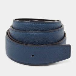 Hermes Bleu/Noir Evergrain and Box Leather Reversible Belt Strap 90 CM