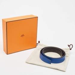 Hermès Bleu France/Noir Epsom Leather Belt Strap 95 CM