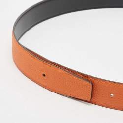 Hermès Orange/Noir Togo and Box Leather Reversible Belt Strap 90 CM