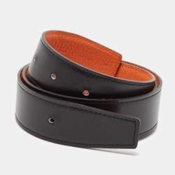 Hermès Orange/Noir Togo and Box Leather Reversible Belt Strap 90 CM