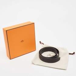Hermès Bleu Minuit/Noir Togo and Swift Leather Reversible Belt Strap 90 CM
