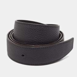 Hermès Bleu Minuit/Noir Togo and Swift Leather Reversible Belt Strap 90 CM