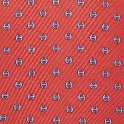 Pre Owned Hermès Rouge Vif/Ciel Silk Twill H Tonneau Tie