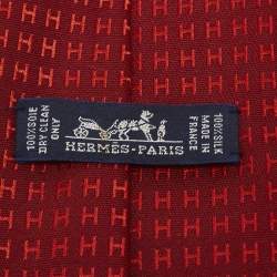 Hermès Red Silk Faconnee H Bicolore Tie