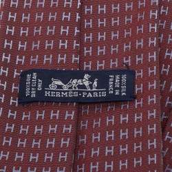 Pre Owned Hermes Burgundy Silk Faconnee H Bicolore Tie