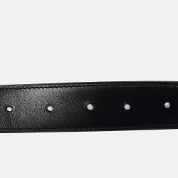 Hermes Bleu Jean/Noir Togo and Box Leather Enamel Quizz H Buckle Reversible Belt 90 CM