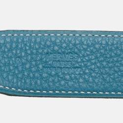 Hermes Bleu Jean/Noir Togo and Box Leather Enamel Quizz H Buckle Reversible Belt 90 CM
