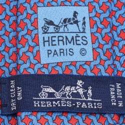 Pre Owned Hermes Blue/Red Printed Silk Tie 