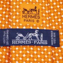 Pre Owned Hermes Orange Printed Silk Traditional Tie 