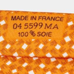 Pre Owned Hermes Orange Printed Silk Traditional Tie 
