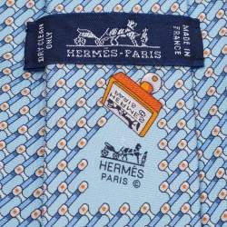 Pre Owned Hermes Blue Printed Silk Tie