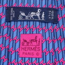 Pre Owned Hermes Pink/Purple H Print Silk Tie