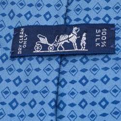 Hermes Blue Geometric Print Silk Tie 