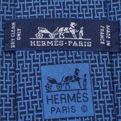 Pre Owned Hermes Blue Printed Silk Tie