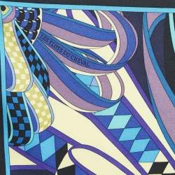 Hermes Bleu Silk Les Flots Du Cheval Pocket Square 