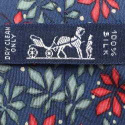 Hermes Multicolor Botanical Leaf Printed Silk Tie